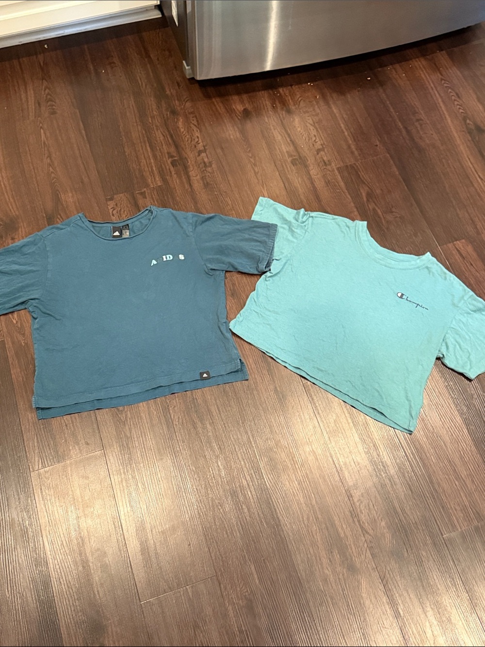 Champion Teal & Aqua Cropped Logo Tops